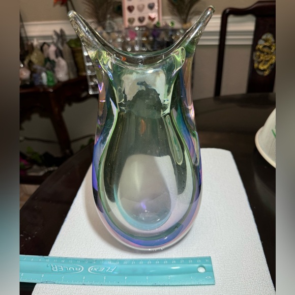 VTG MURANO SOMMERSO HANDBLOWN ARTGLASS TRICOLORS LARGE VASE - Picture 6 of 8